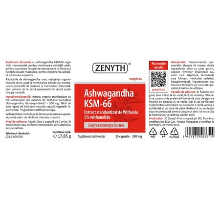 Ashwagandha KSM-66, 30 capsule, Zenyth : Farmacia Tei online