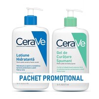 Pachet Lotiune hidratanta pentru fata si corp, 473 ml + Gel de curatare spumant, piele normal-grasa, 473 ml, CeraVe
