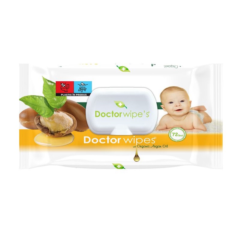 Servetele umede cu ulei de argan, 72 bucati, Doctor Wipe's