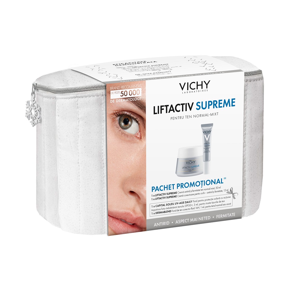 Pachet Crema pentru ten normal-mixt Liftactiv Supreme, 50 ml + Crema contur ochi Liftactiv Supreme, 15 ml, Vichy