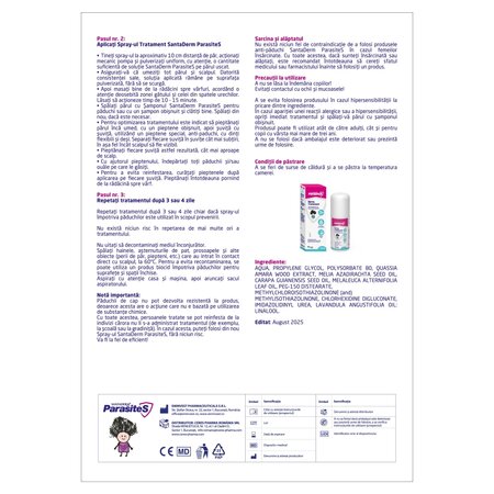 Spray tratament impotriva paduchilor Parasites Santaderm, 100 ml, Viva Pharma 741510