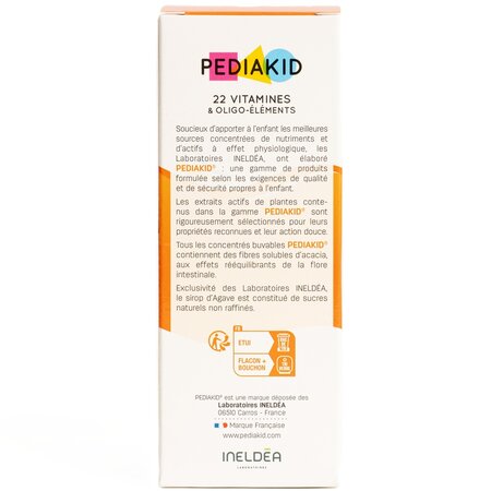 Sirop cu gust de portocale si caise 22 de vitamine si oligoelemente, 125 ml, Pediakid 721648