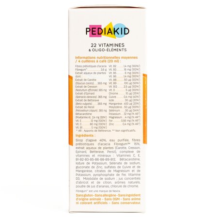 Sirop cu gust de portocale si caise 22 de vitamine si oligoelemente, 125 ml, Pediakid 721647