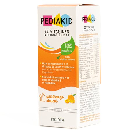 Sirop cu gust de portocale si caise 22 de vitamine si oligoelemente, 125 ml, Pediakid 721646