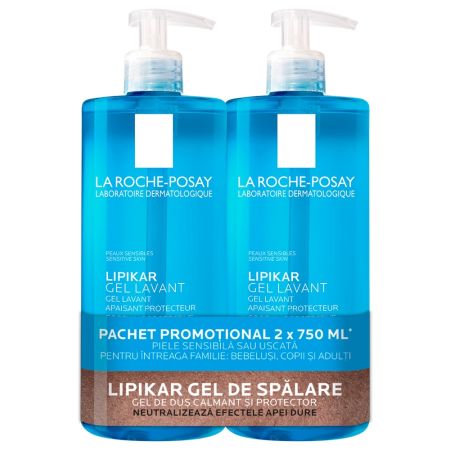 Pachet Gel de dus calmant si protector Lipikar, 2 x 750ml, La Roche Posay