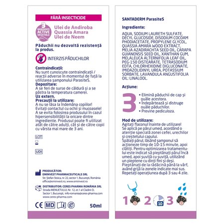 Sampon tratament impotriva paduchilor Parasites Santaderm, 50 ml, Viva Pharma 741321