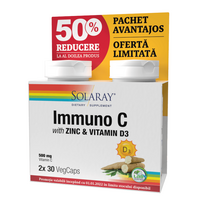 Pachet Immuno C cu Zinc si Vitamina D3 Solaray, 30 capsule + 30 capsule, Secom