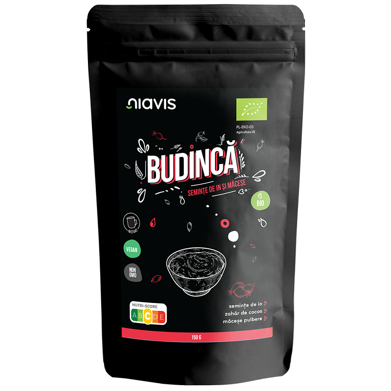 Budinca bio instant cu seminte de in si macese, 150 g, Niavis