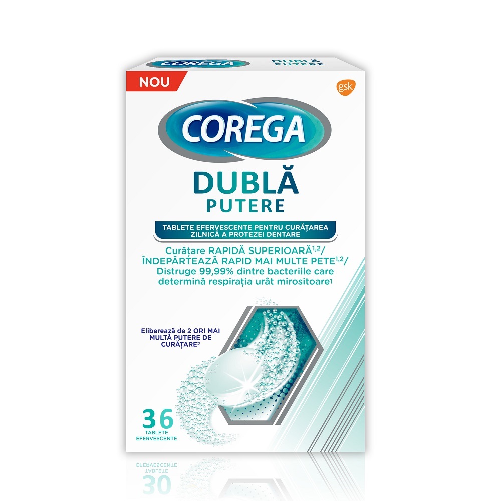 Tablete efervescente Corega Dubla Putere, 36 tablete, Gsk