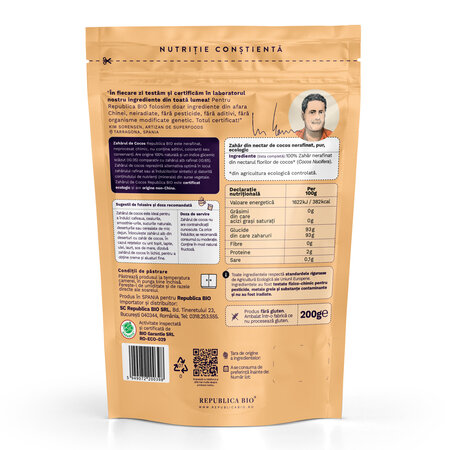 Zahar bio din nectar de cocos pur, 200 g, Republica Bio 701882