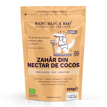 Zahar bio fara gluten din nectar de cocos pur, 200 g, Republica Bio
