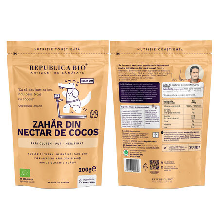 Zahar bio din nectar de cocos pur, 200 g, Republica Bio 701883