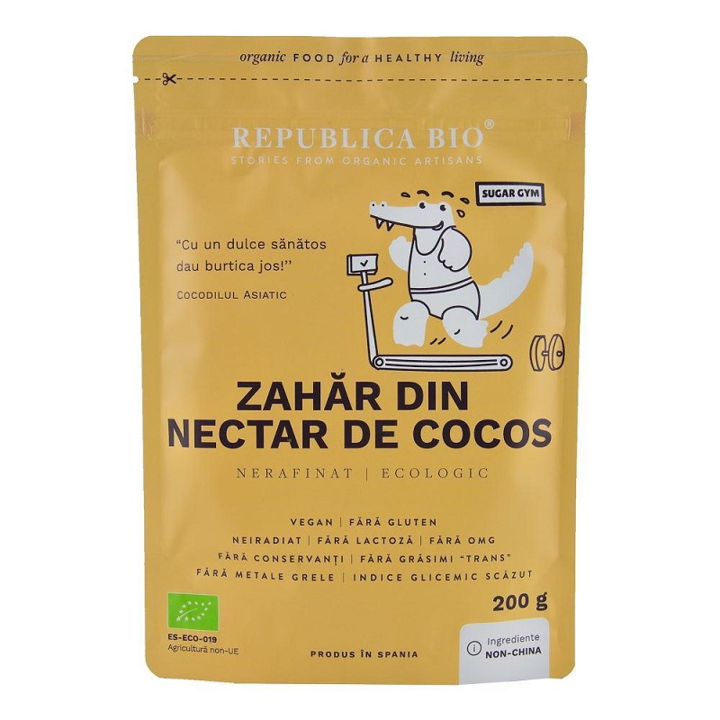 Zahar bio fara gluten din nectar de cocos pur, 200 g, Republica Bio