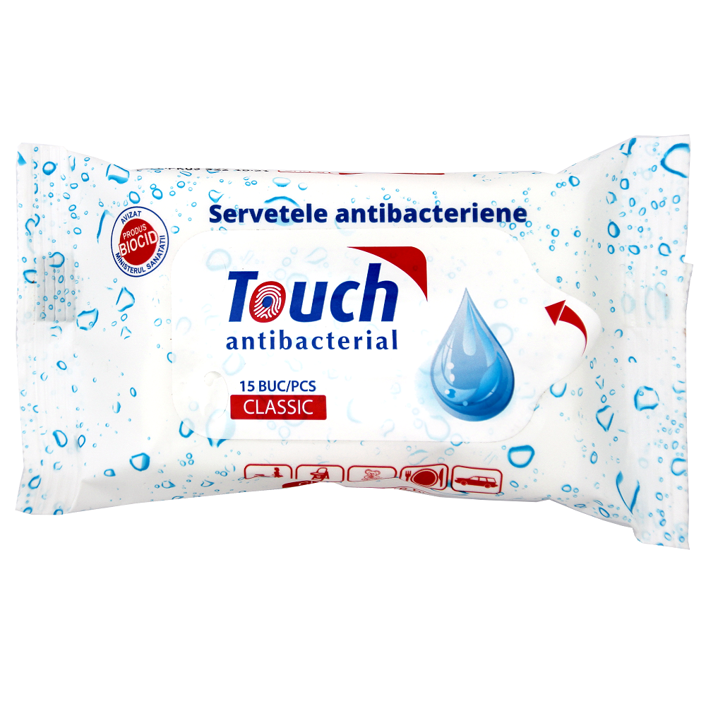 Servetele umede antibacteriene Classic, 15 bucati, Touch