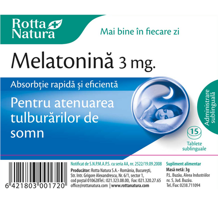 Melatonina, 3 mg, 15 tablete, Rotta Natura 598169