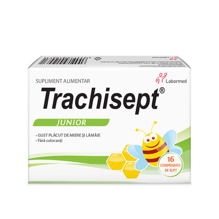Trachisept Junior cu miere si lamaie, 16 capsule, Labormed