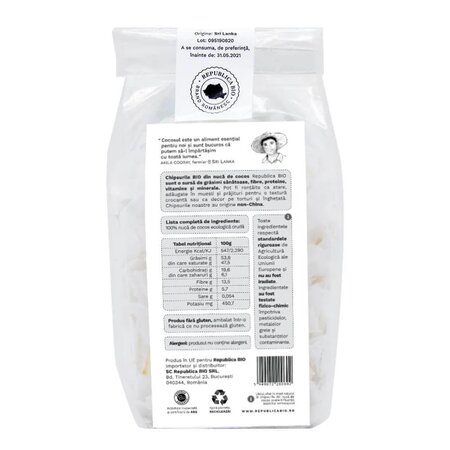 Chipsuri Eco din nuca de cocos fara gluten, 150 g, Republica Bio 610227