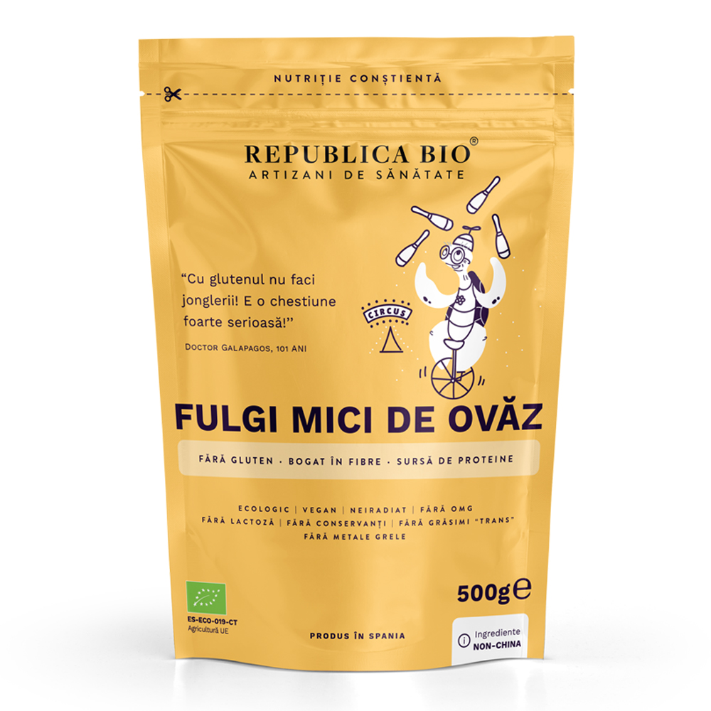 Fulgi mici de ovaz fara gluten ecologici, 500 g, Republica Bio