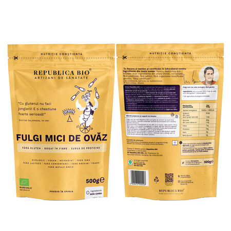 Fulgi mici de ovaz fara gluten ecologici, 500 g, Republica Bio 701916