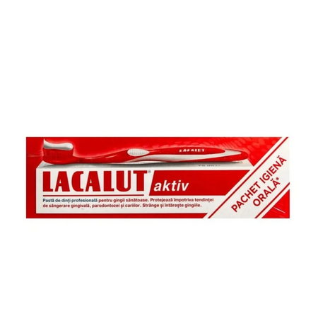 Pasta de dinti medicinala Lacalut Aktiv, 75 ml + Periuta de dinti, Theiss Naturwaren