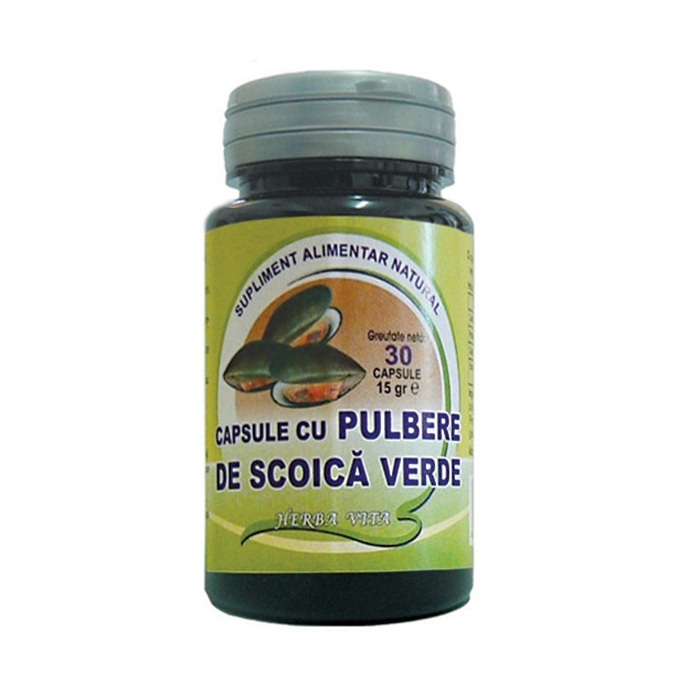 Capsule cu pulbere de scoica verde, 400mg, 30 capsule, Herbavit