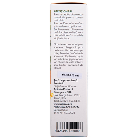 Tinctura de propolis purificat 95%, 30 ml, Albina Carpatina 723268