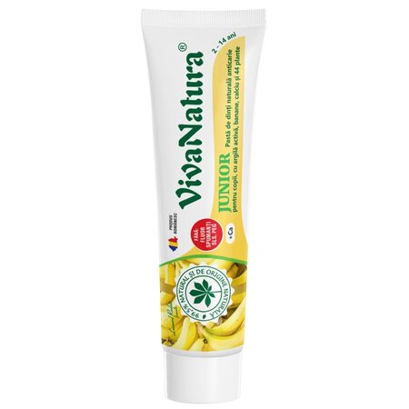 Pasta de dinti naturala pentru copii cu argila activa si banane Junior, 80 ml, Vivanatura 710186