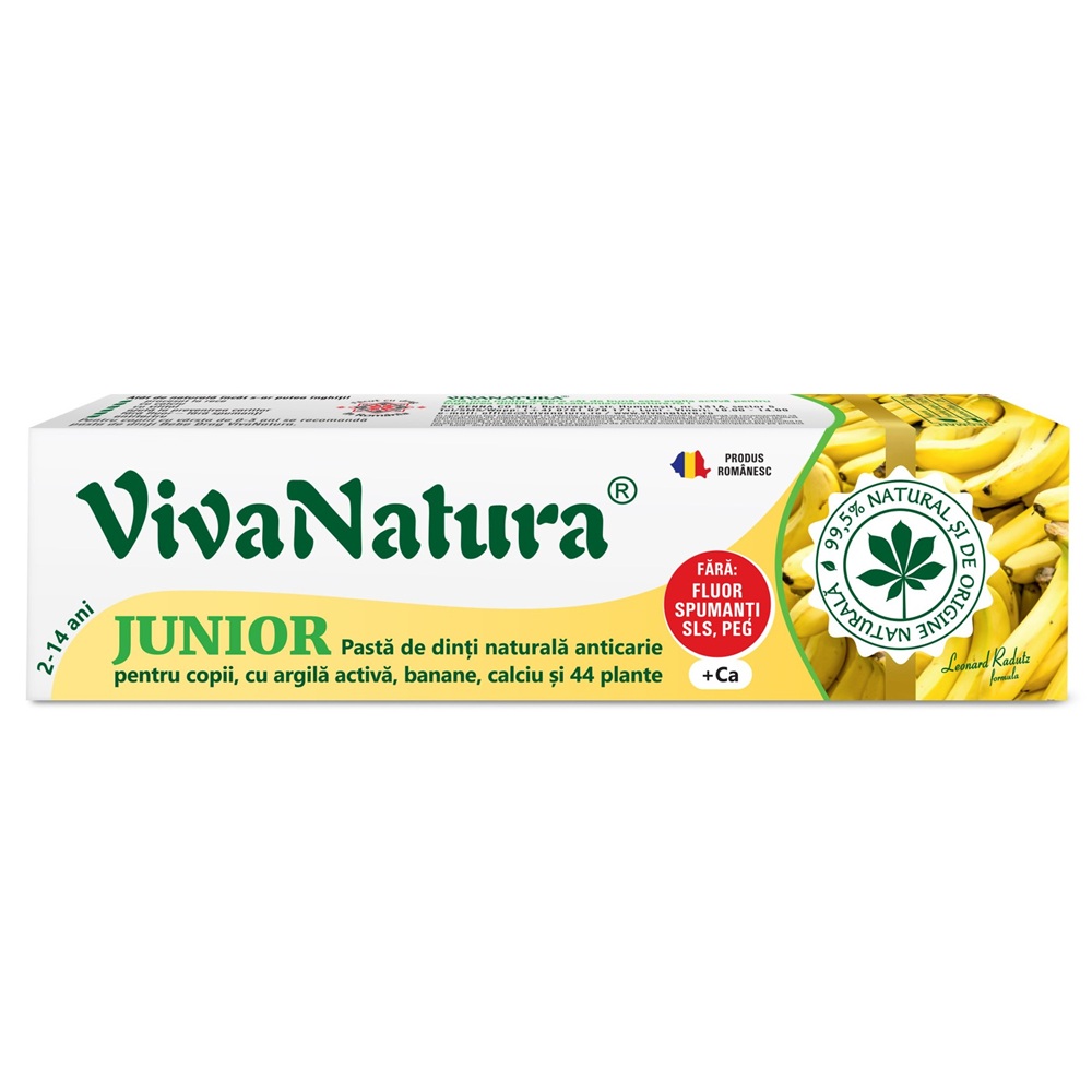 Pasta de dinti naturala pentru copii cu argila activa si banane Junior, 80 ml, Vivanatura