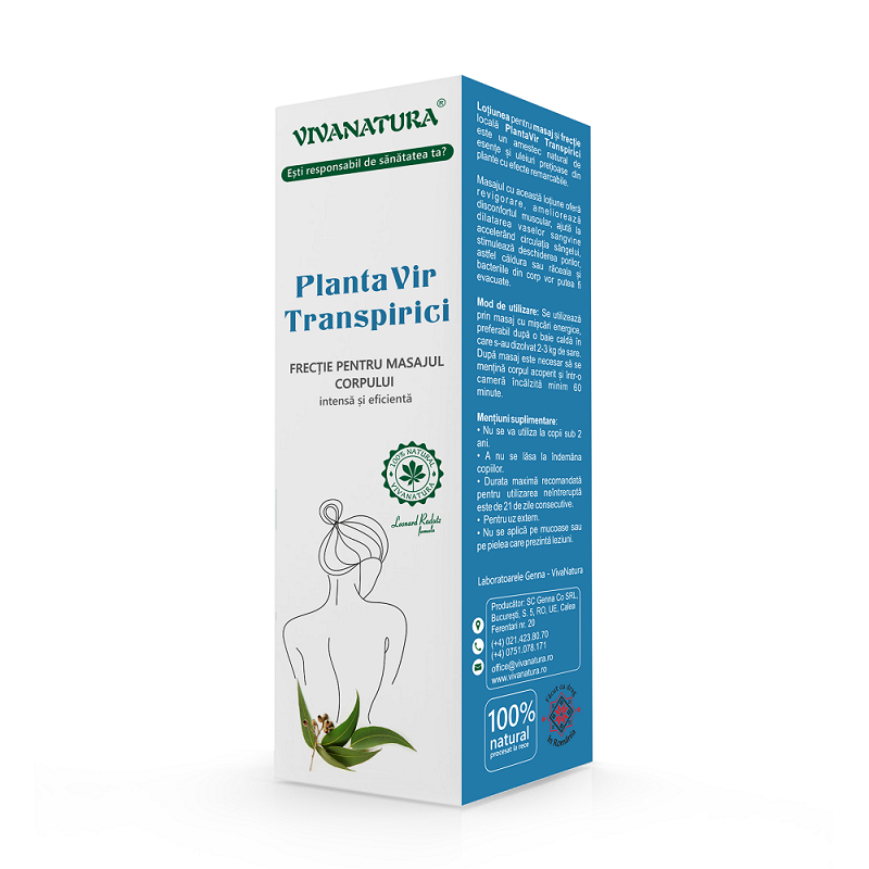 Frectie pentru masajul corpului PlantaVir Transpirici, 145 ml, Vivanatura