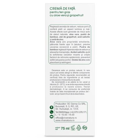 Crema de fata pentru ten gras, 75 ml, Vivanatura 710052