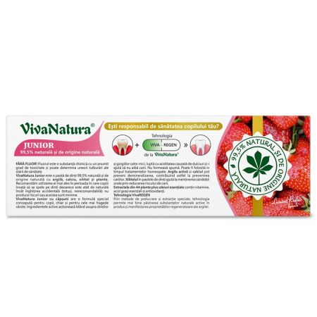 Pasta de dinti naturala pentru copii cu argila activa si capsuni Junior, 50 ml, Vivanatura 709704