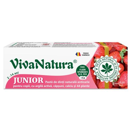 Pasta de dinti naturala pentru copii cu argila activa si capsuni Junior, 50 ml, Vivanatura