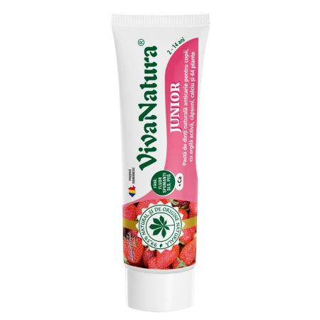 Pasta de dinti naturala pentru copii cu argila activa si capsuni Junior, 50 ml, Vivanatura 709701