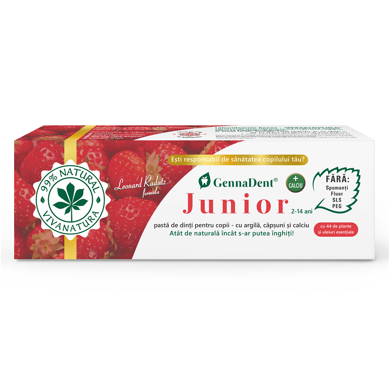 Pasta de dinti cu capsuni GennaDent Junior, 50 ml, Vivanatura