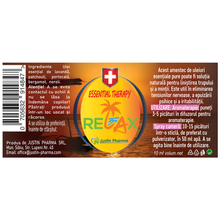 Ulei esential Essential Therapy Relax, 10 ml, Justin Pharma 722254