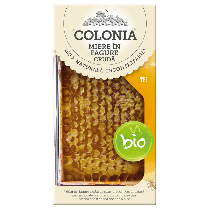 Miere Bio de tei cruda in fagure Colonia, 150 g, Evicom Honey