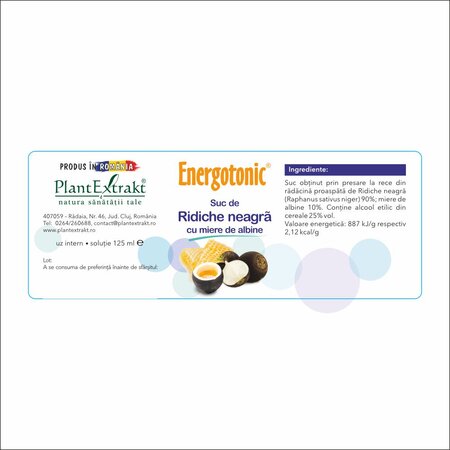 Suc de ridiche neagra cu miere de albine Energotonic, 125 ml, Plant Extrakt 733010