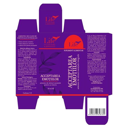 Amestec de uleiuri esentiale pentru uz intern Acceptarea emotiilor Life, 10 ml, Bionovativ 709458