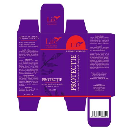 Amestec de uleiuri esentiale pentru uz intern Protectie Life, 10 ml, Bionovativ 710105