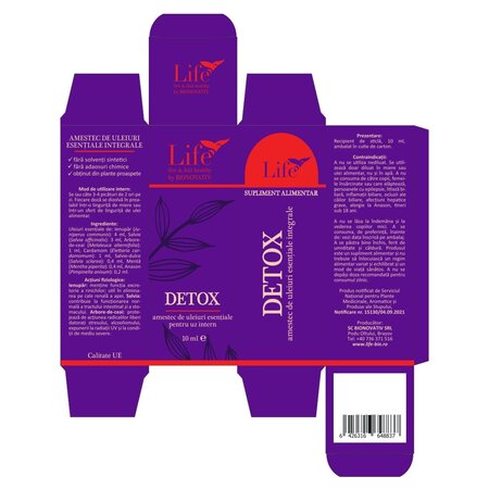 Amestec de uleiuri esentiale pentru uz intern Detox Life, 10 ml, Bionovativ 709990