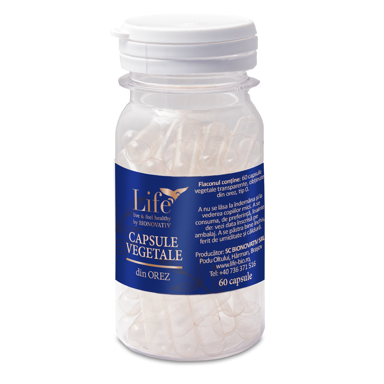 Capsule goale vegetale din orez, 60 capsule, Bionovativ