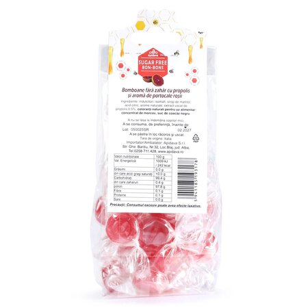 Bomboane fara zahar cu propolis si aroma de portocale rosii, 70 g, Apidava 748328
