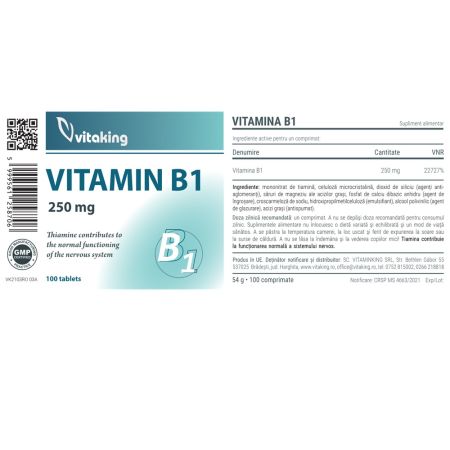 Vitamina B1, 250 mg, 100 tablete, Vitaking 706027