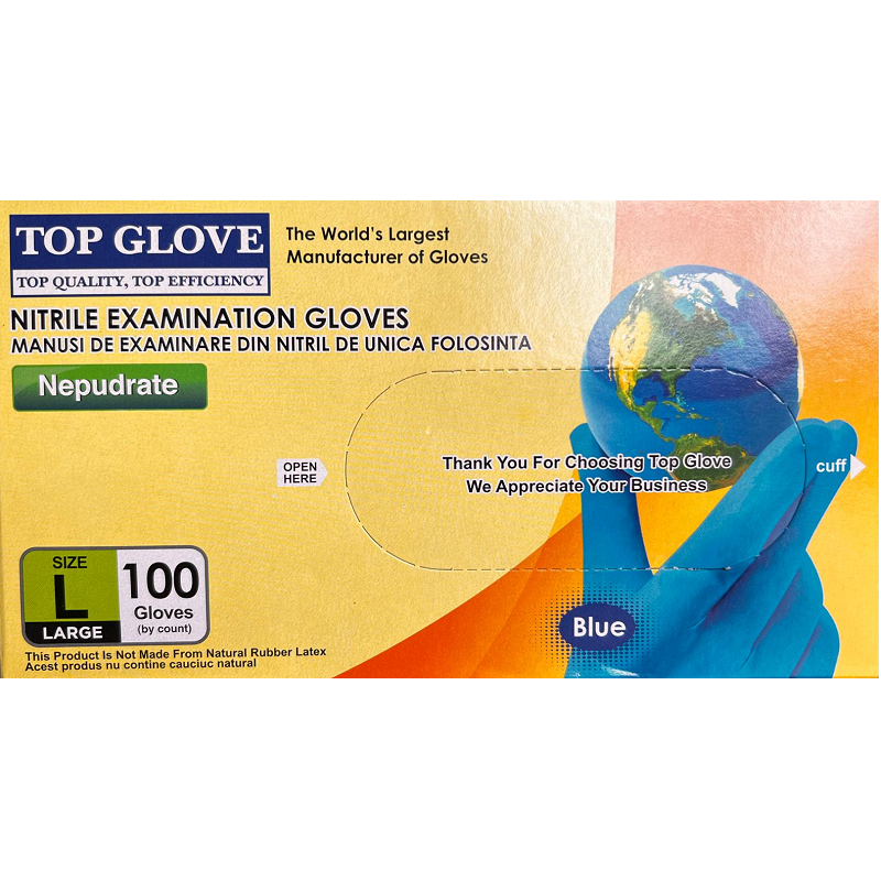 Manusi examinare Nitril Nepudrate, L, 100 bucati, Top Glove