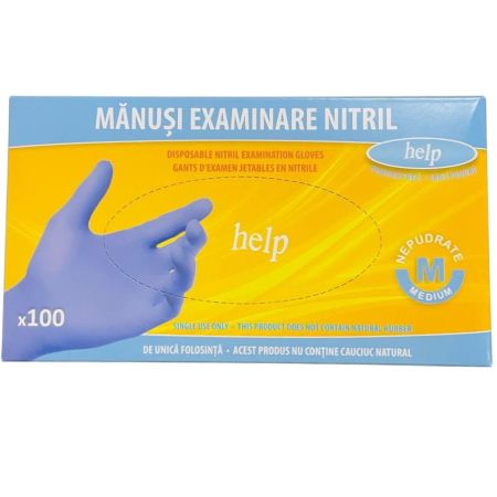 Manusi de examinare din nitril nepudrate, marimea M, 100 buc, Help