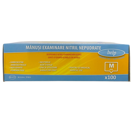 Manusi de examinare din nitril nepudrate, marimea M, 100 buc, Help 705916