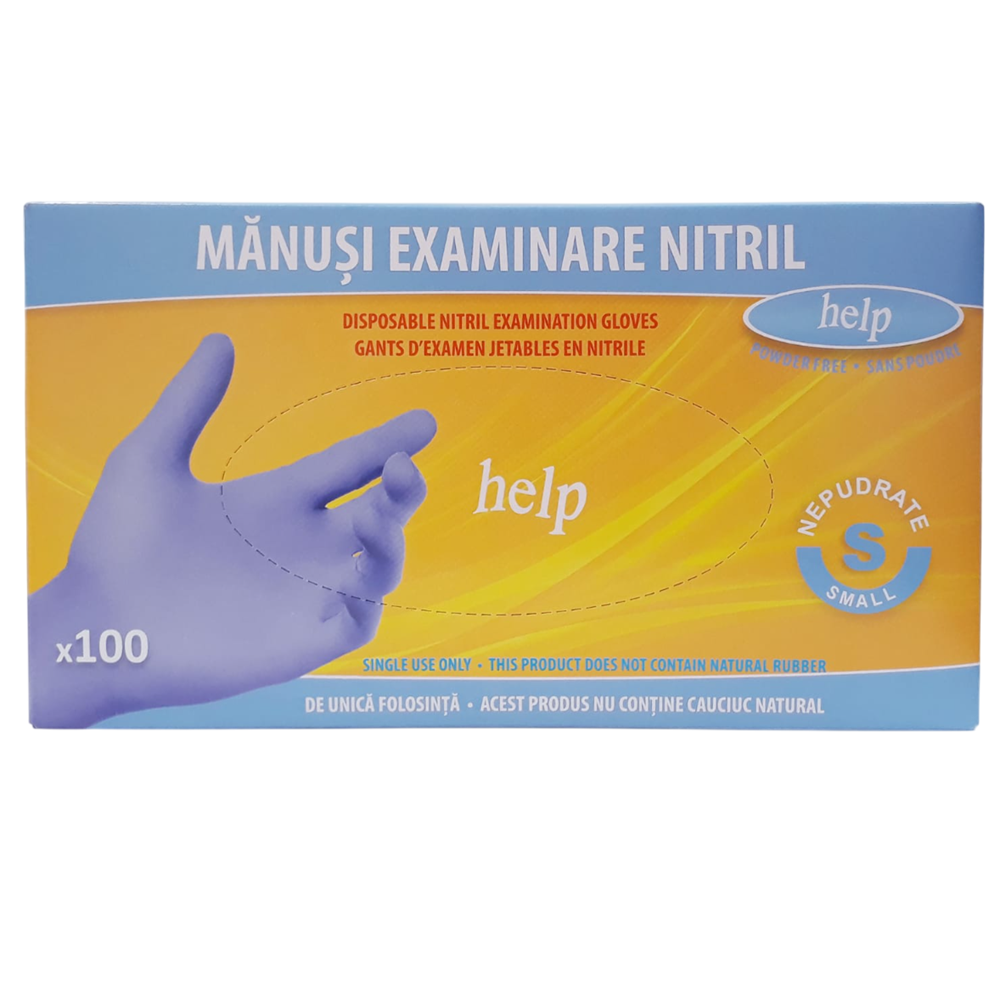 Manusi de examinare din nitril nepudrate, Marimea S, 100 bucati, Help