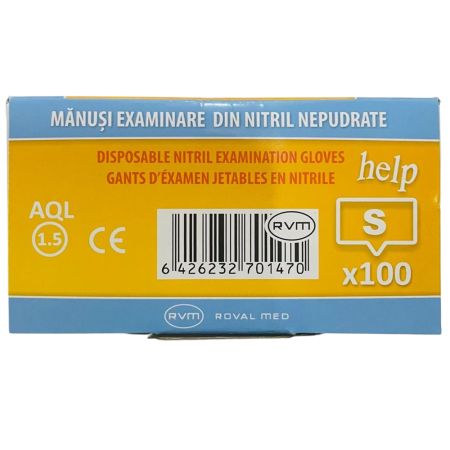 Manusi de examinare din nitril nepudrate, Marimea S, 100 bucati, Help 705913