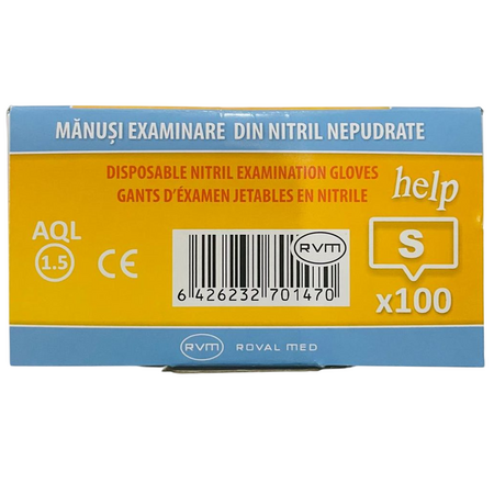 Manusi de examinare din nitril nepudrate, Marimea S, 100 bucati, Help 705913