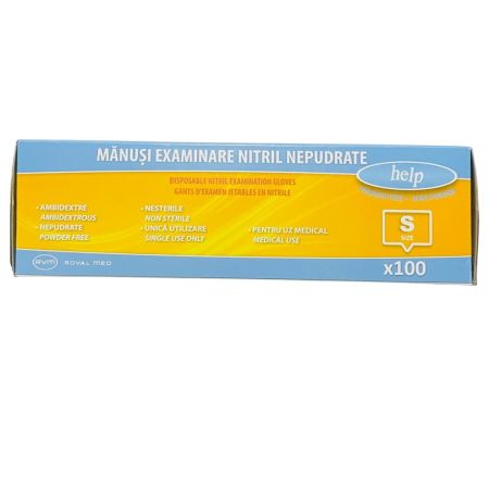 Manusi de examinare din nitril nepudrate, Marimea S, 100 bucati, Help 705912